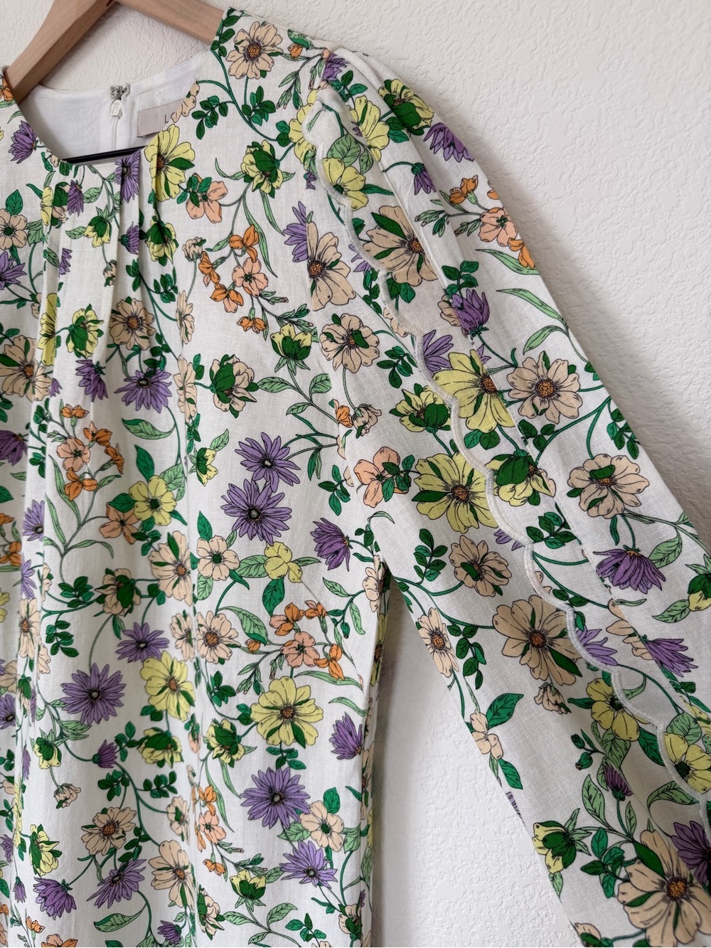 LOFT Floral Long Sleeve Shift Dress Linen Blend Size 8 Petite NWT - Picture 6 of 13